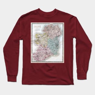 Map of Ireland 1850 - Sidney Hall Steel Engraving Long Sleeve T-Shirt